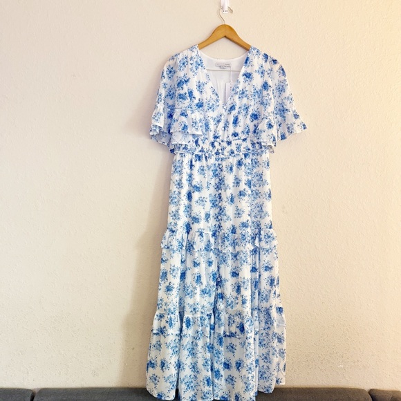 Baltic Born Iris Tiered Blue White Floral Maxi Dress Size Small - Picture 2 of 7